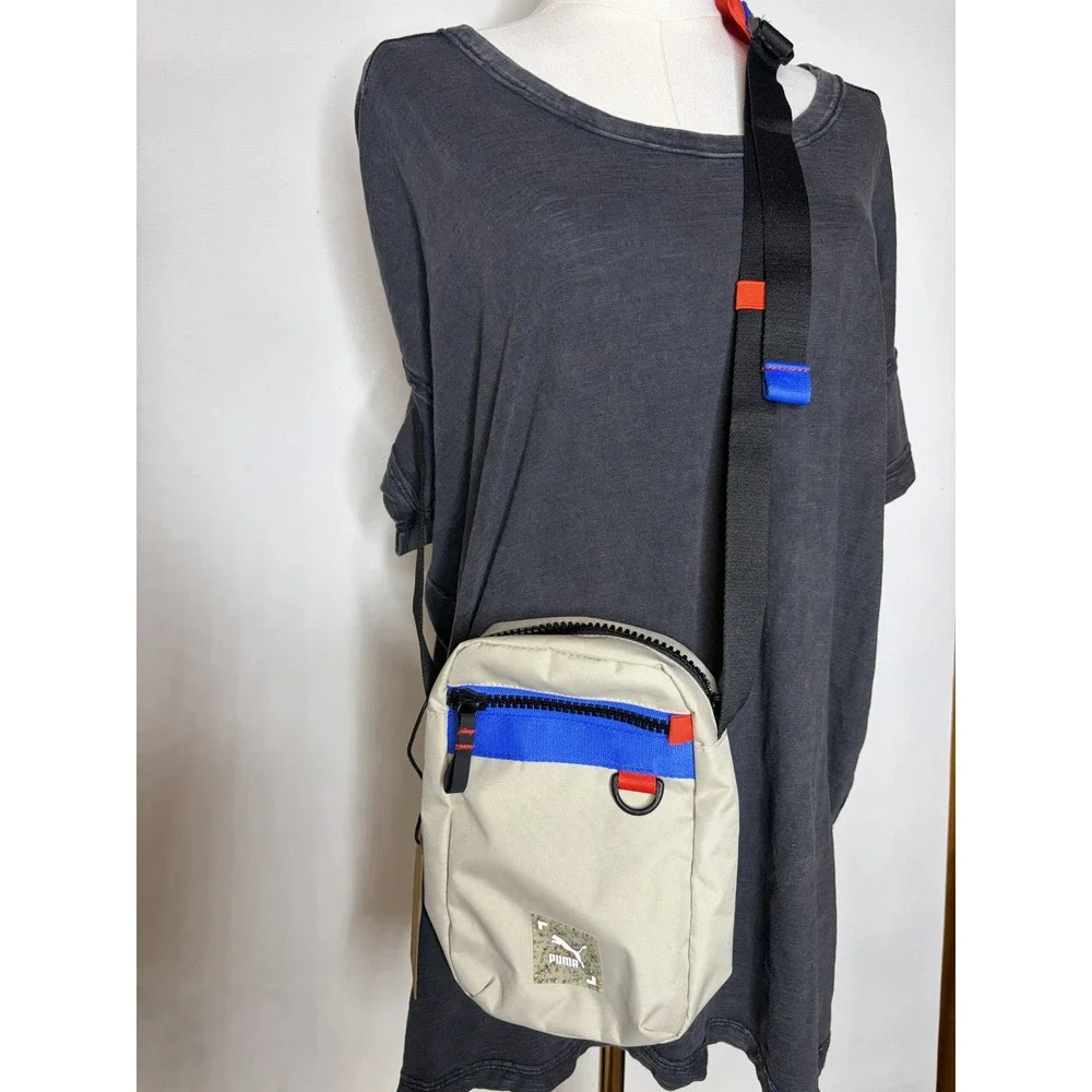 Puma Tan Crossbody Re.Gen Bag Blue Orange Accents Adjustable Padded Strap NWT